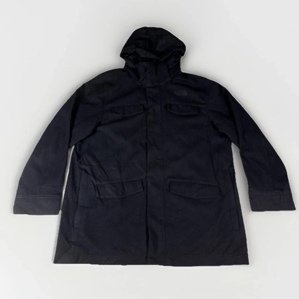 North Face Mens Wool Hooded Parka Jacket Large Dark Charcoal Gray Warm Winter